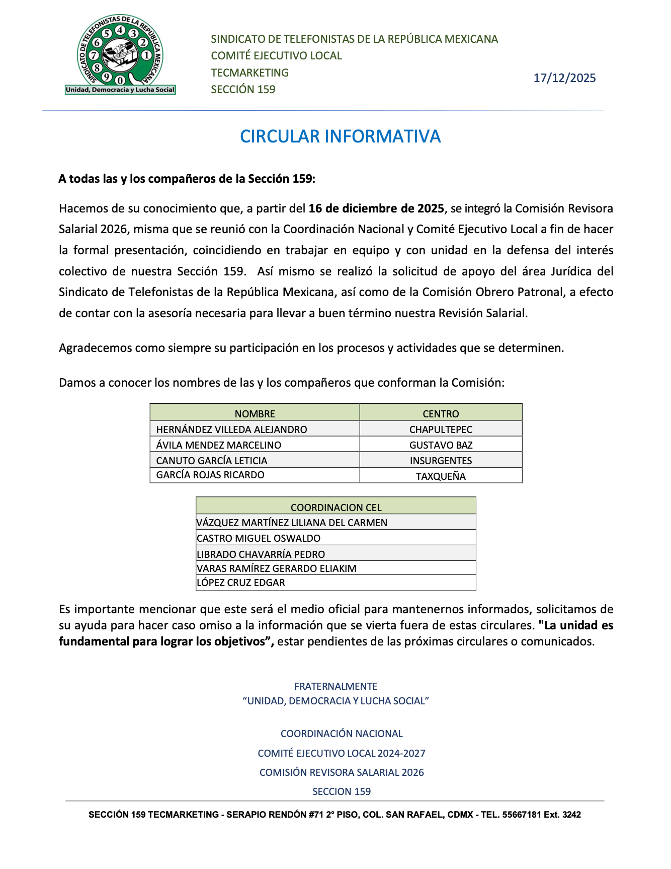 Circular Integración Comisión Revisora Salarial 2026